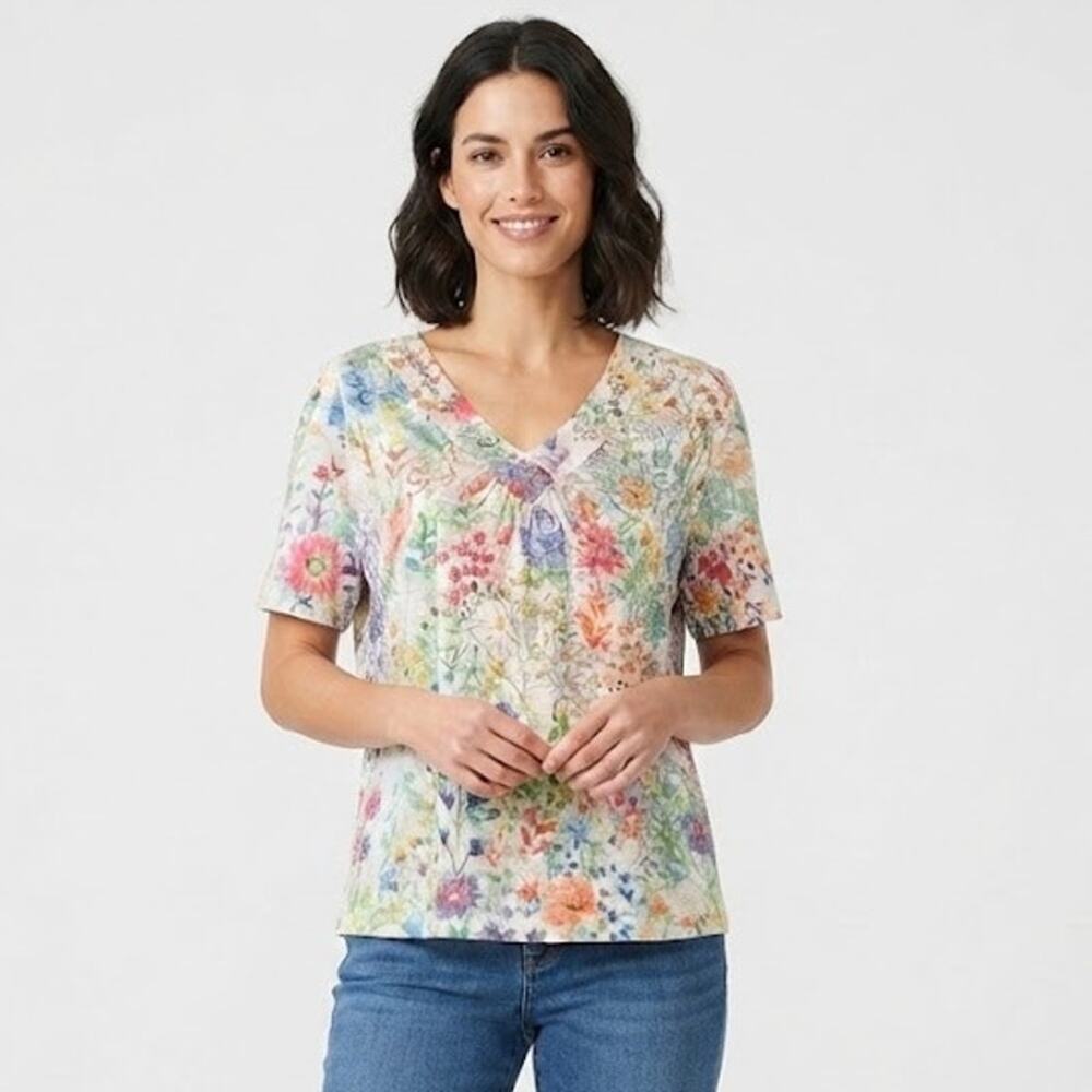 Alfred Dunner Floral Beaded Top Summer Lightweight Plus Size 2X